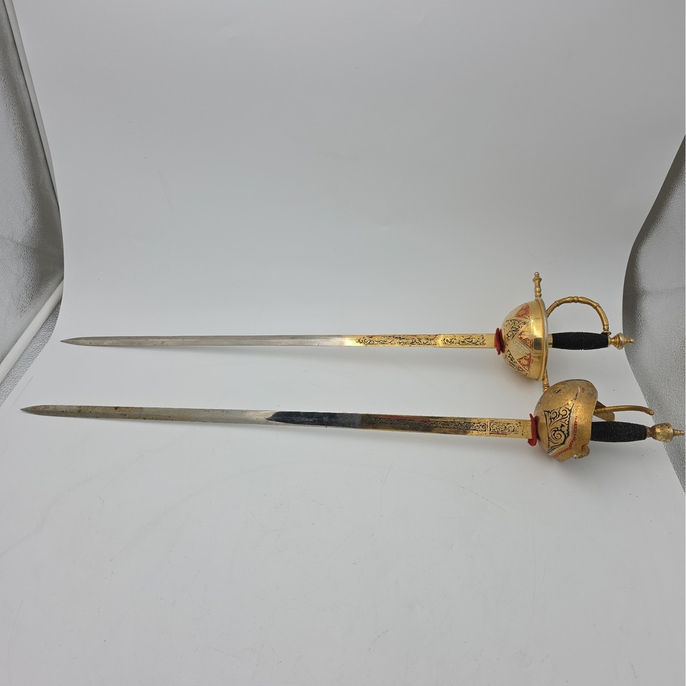 Pair Vintage Decorative Spanish Toledo Spain 30" Fencing Swords Foil Rapier